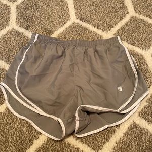 Gray varsity running shorts